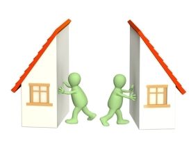 A cartoon of two people separating a house